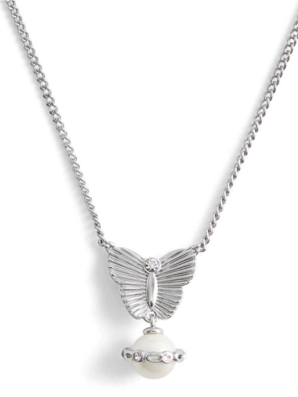 COACH SIGNATURE HERITAGE BUTTERFLY PEARL PENDANT NECKLACE - SILVER